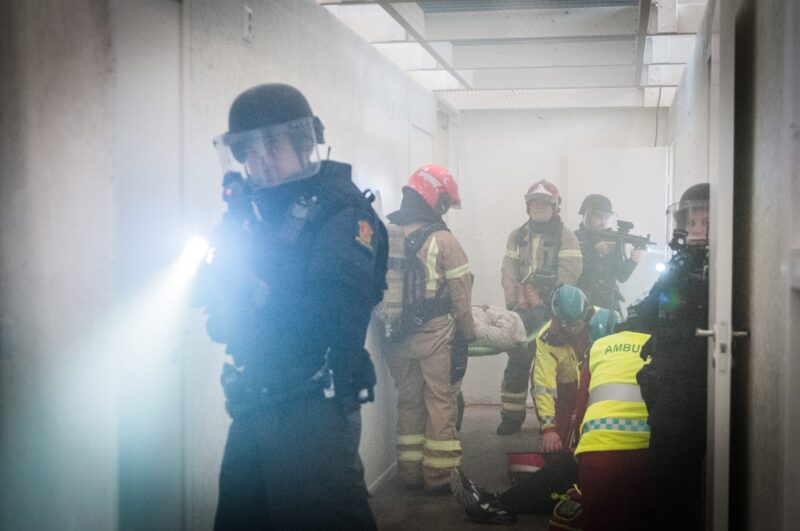 Korridor i Vekterbygget under øving.